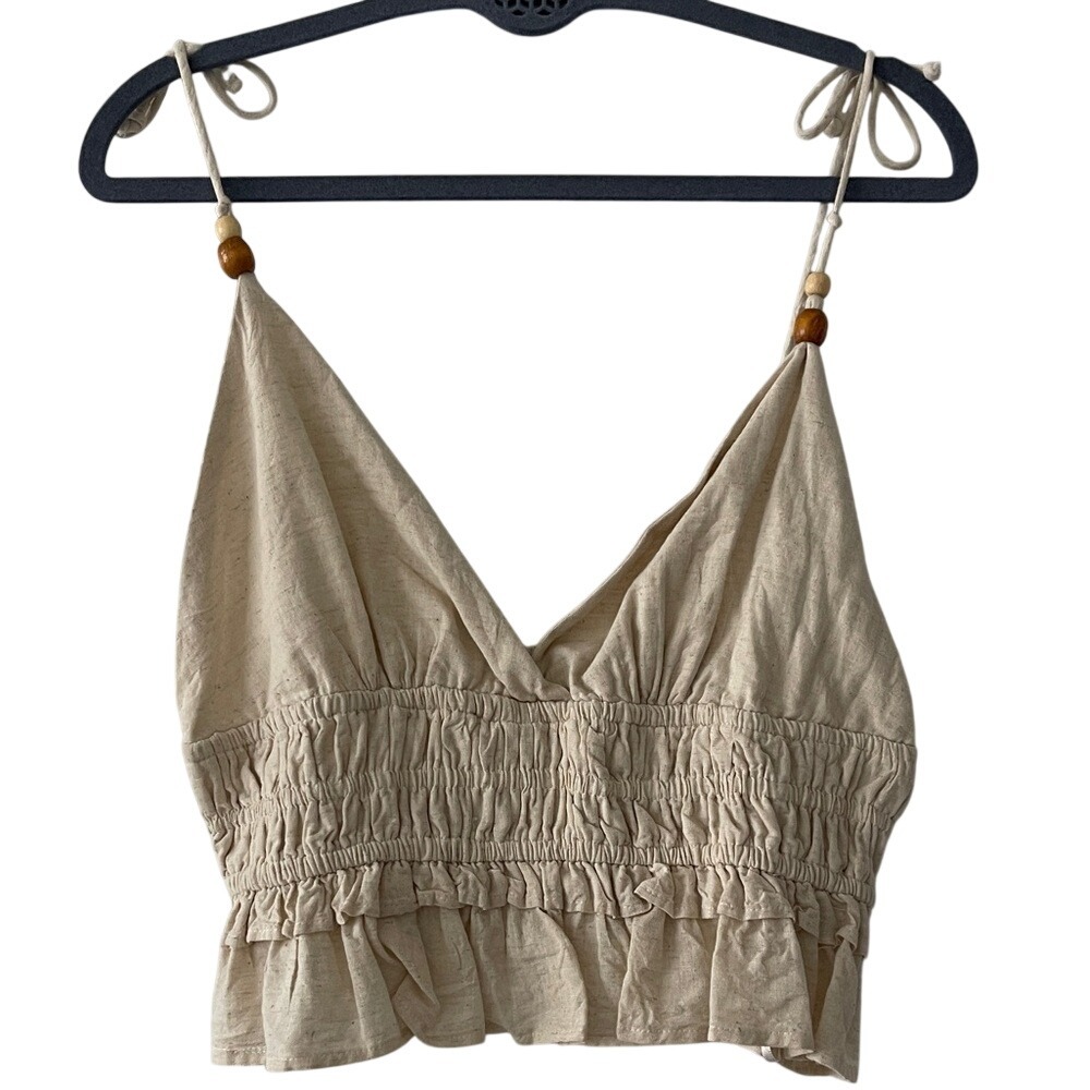 Sim‎ & Sam Linen Blend Ruffled Boho Top XL NWT